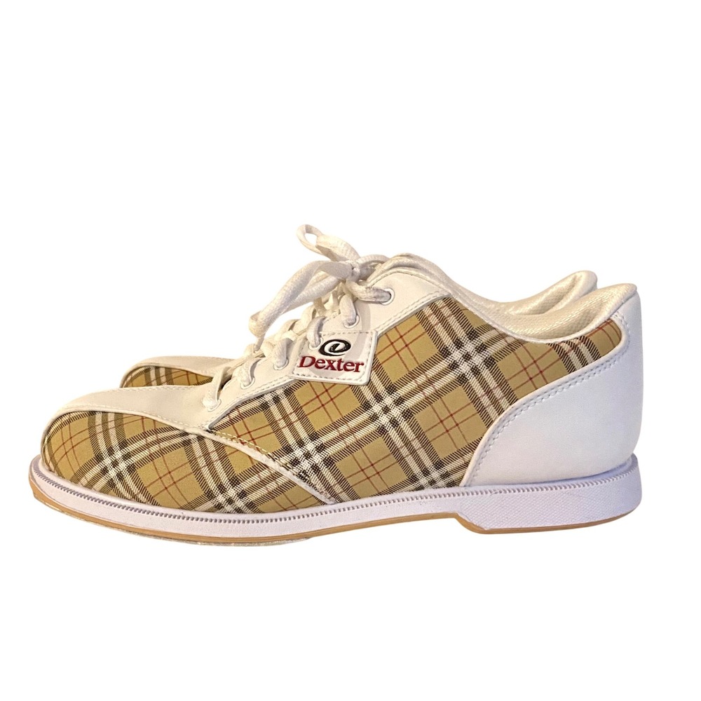 Dexter Famous Plaid Bowling Shoes Womens 10 Mens 8 Slide Rite Tan White w/ Box - Picture 11 of 16